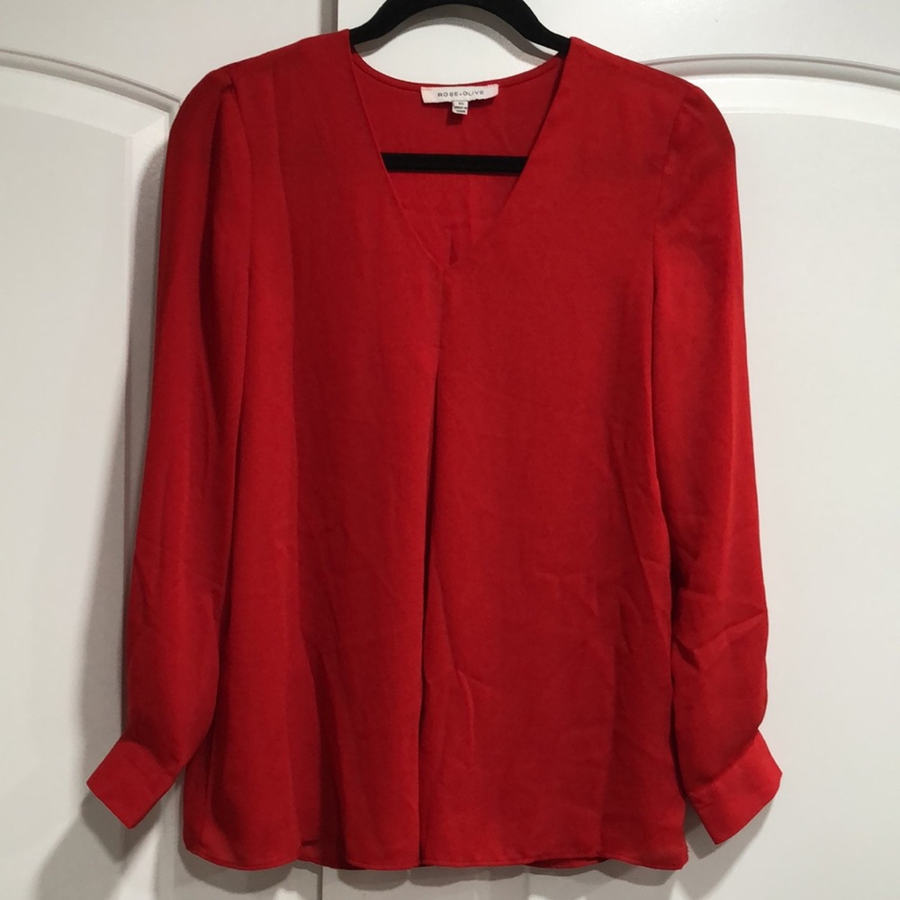 Worn once! - ROSE + OLIVE Pleat Front V-Neck Blouse - Picture 1 of 8